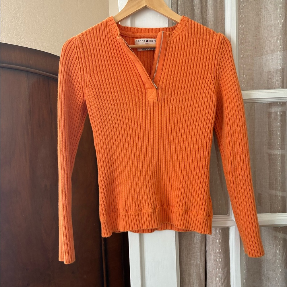Tommy Hilfiger Vibrant Orange Ribbed Sweater
